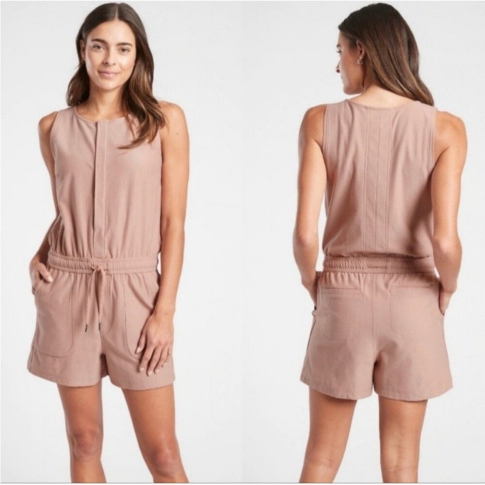 Athleta Farallon Romper Mocha Latte Womens Size M Casual Preppy Summer